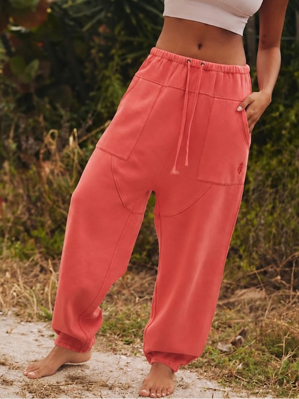 FP Movement Free People Foundation Harem Sweatpants Summer Poppy Coral